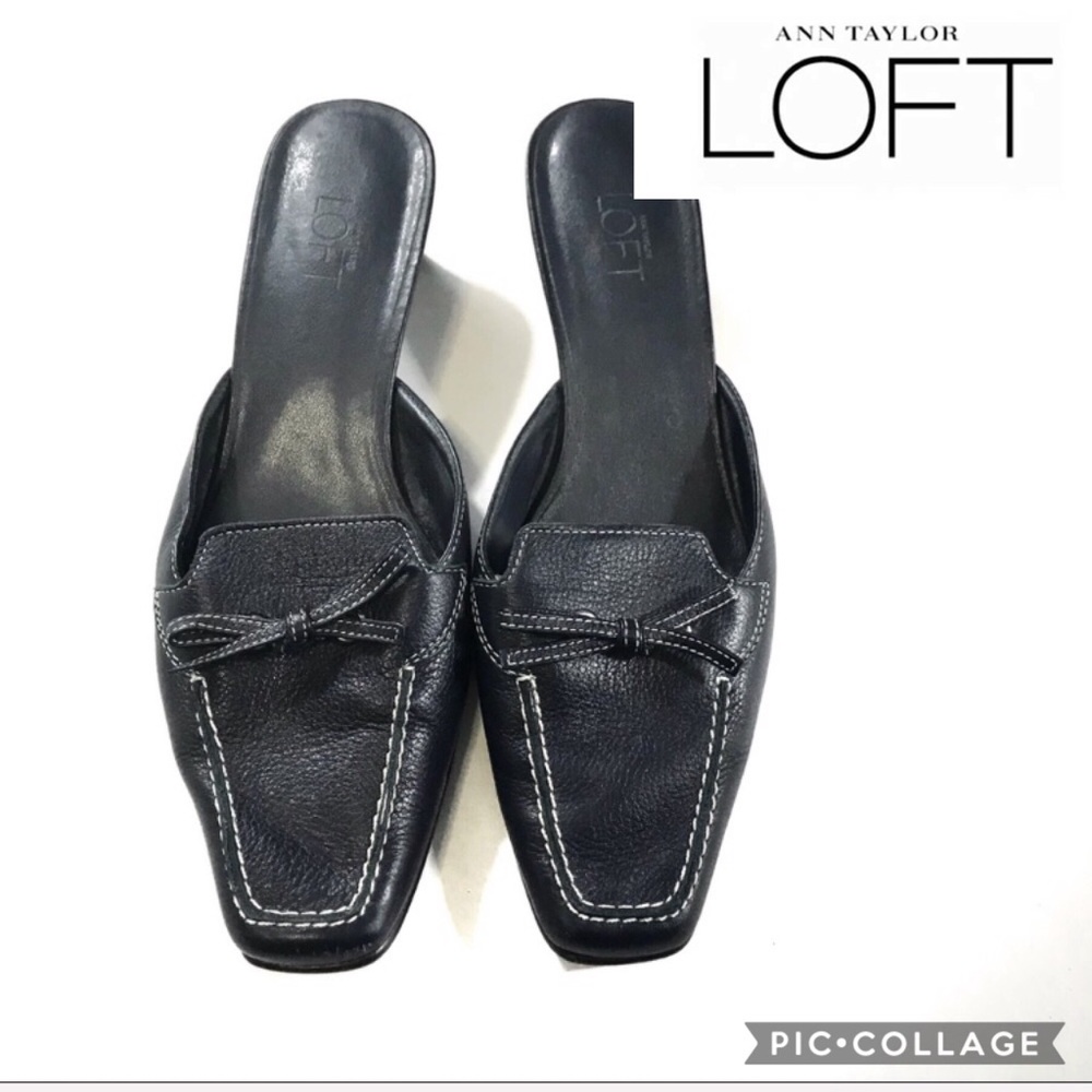 Ann Taylor Leather Blue Mules Slip On Bows